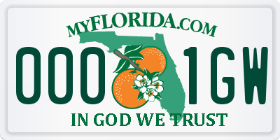 FL license plate 0001GW
