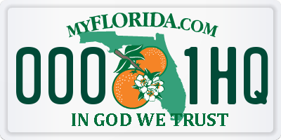 FL license plate 0001HQ