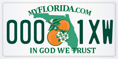 FL license plate 0001XW