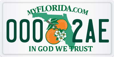 FL license plate 0002AE