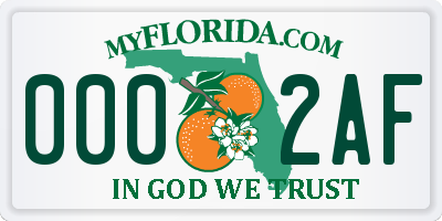 FL license plate 0002AF