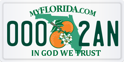 FL license plate 0002AN