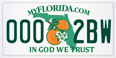 FL license plate 0002BW
