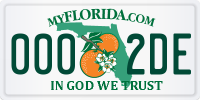 FL license plate 0002DE
