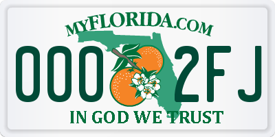 FL license plate 0002FJ