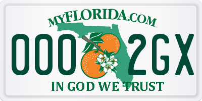 FL license plate 0002GX