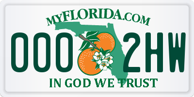 FL license plate 0002HW
