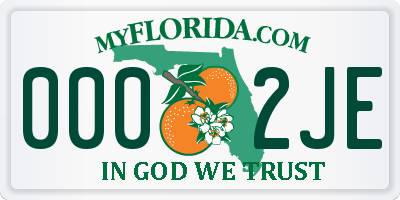 FL license plate 0002JE