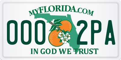 FL license plate 0002PA