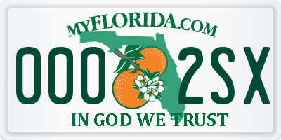 FL license plate 0002SX