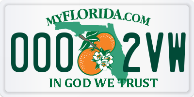 FL license plate 0002VW