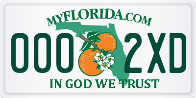 FL license plate 0002XD