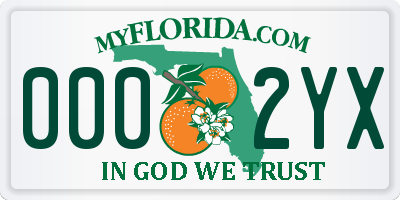 FL license plate 0002YX