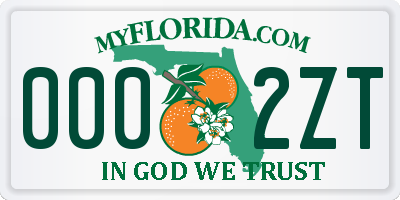 FL license plate 0002ZT