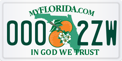 FL license plate 0002ZW