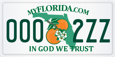 FL license plate 0002ZZ