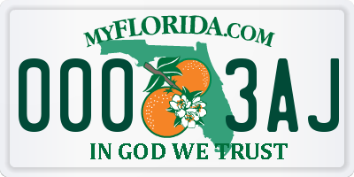 FL license plate 0003AJ