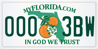 FL license plate 0003BW