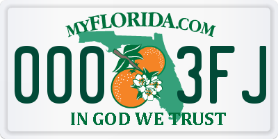 FL license plate 0003FJ