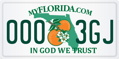 FL license plate 0003GJ