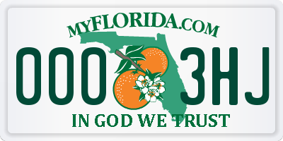 FL license plate 0003HJ