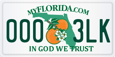 FL license plate 0003LK