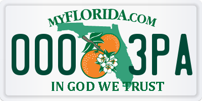 FL license plate 0003PA