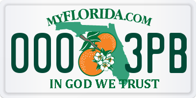 FL license plate 0003PB