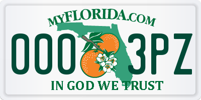 FL license plate 0003PZ