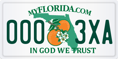 FL license plate 0003XA