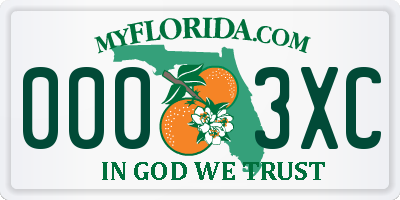 FL license plate 0003XC