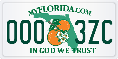 FL license plate 0003ZC