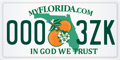 FL license plate 0003ZK
