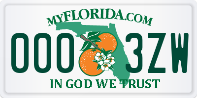 FL license plate 0003ZW