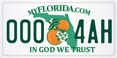 FL license plate 0004AH