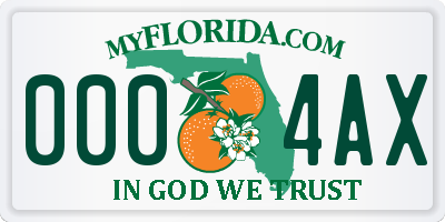FL license plate 0004AX