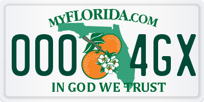 FL license plate 0004GX
