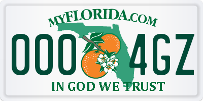 FL license plate 0004GZ