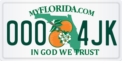 FL license plate 0004JK