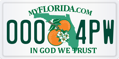 FL license plate 0004PW