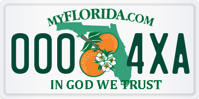 FL license plate 0004XA