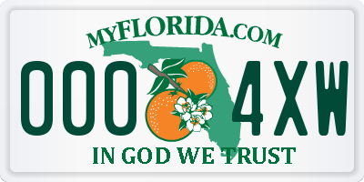 FL license plate 0004XW