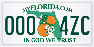 FL license plate 0004ZC