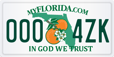 FL license plate 0004ZK