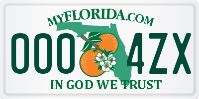 FL license plate 0004ZX