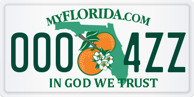 FL license plate 0004ZZ