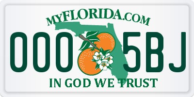 FL license plate 0005BJ