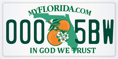 FL license plate 0005BW