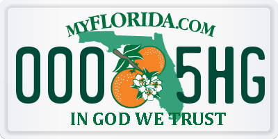 FL license plate 0005HG