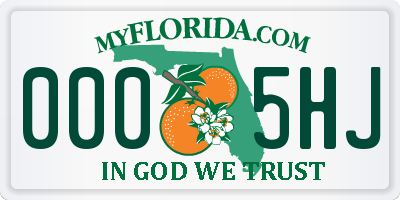 FL license plate 0005HJ